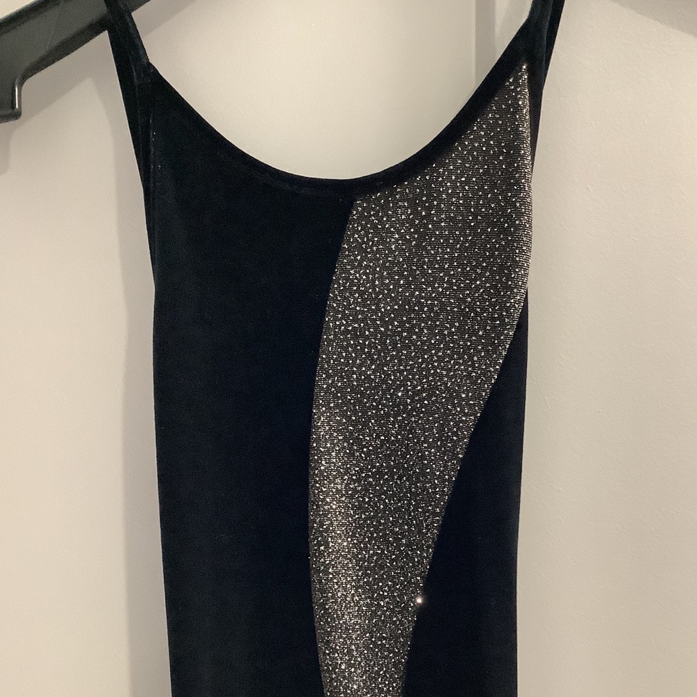 Vintage black stretch velvet silver glitter halter dress, size 3/4 - Picture 2 of 8